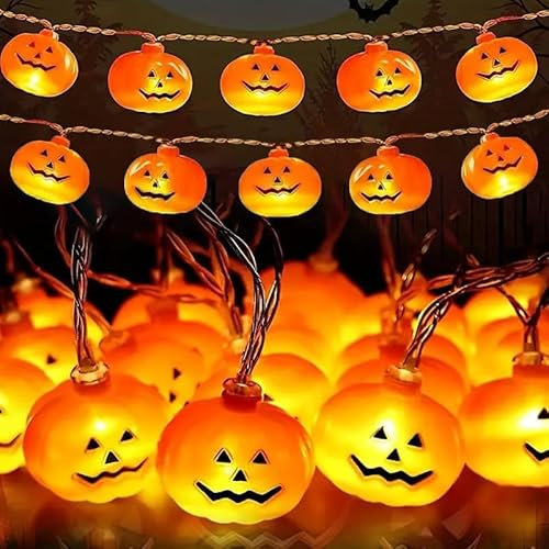 CNMTCCO Halloween Deko Lichterkette, 3M 20LED Orange Pumpkin Lichter mit Batteriebetrieben 3D Kürbis Beleuchtung Halloween Deko Lichterkette für Garten Party Innen Außen