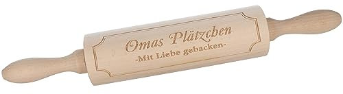 Spruchreif | Nudelholz mit Gravur | Teigroller aus Holz | Backen | Plätzchen | Teigausroller als Backzubehör | Backrolle aus Holz | Teigwalze | Muttertag | Geschenke für Oma | „Omas Plätzchen“