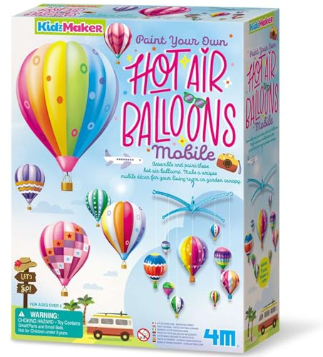 4M Heißluftballons Mobile, Malen Sie Ihr eigenes Handy, Kunst- und Bastelset, um Heißluftballons Raumdekoration zu vervollständigen, Jungen und Mädchen ab 5 Jahren