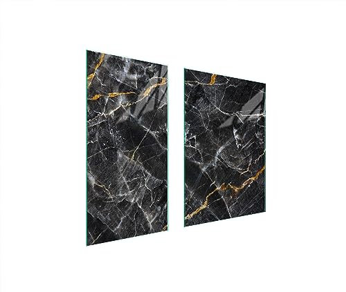 TMK ArtDeko Copri piano cottura induzione 75 x 52 cm copertura per piano cottura in vetroceramica 2 pezzi universale per piastre di cottura paraspruzzi tagliere in vetro temprato, Marmo