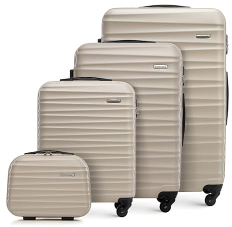 WITTCHEN Reisekoffer 4er Koffer-Set Rollkoffer Trolley Handgepäck Gepäck Reisekoffer Set Hartschale aus ABS 4 Spinner-Rollen Zahlenschloss Groove Line beige Lufthansa/Eurowings/Ryanair/Condor