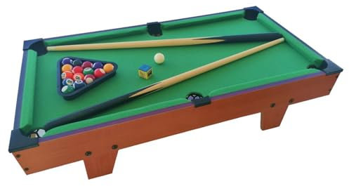 Glac Store Mini mesa de billar móvil – Cubierta de fieltro verde – 2 tacos 16 bolas triángulo y tiza – Color madera clara – Ideal para niños y adultos 69 x 36 x 17 cm