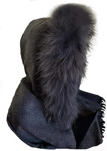 MERRYLAND Echtfell Kapuzenschal Echt Fell Fellstreifen Schal Kapuzenstreifen Stola Kapuze Fur Hoodie Schalmütze
