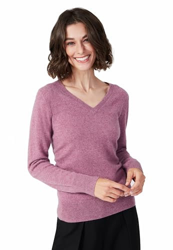 Style & Republic V-Neck Kaschmir Pullover-Damen elegant aus 100% Cashmere - Dein kuscheliger Premium Strickpullover für stilvolle Herbst- & Winter-Momente - Dull Rose L