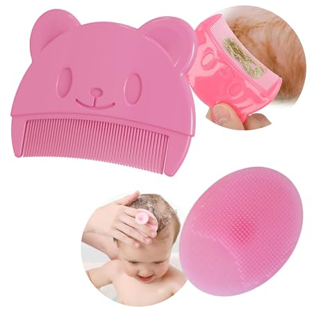 2 Stück Baby kamm und Badebürste für milchschorf, Neugeborene Haarkamm, Weichen Massagebürste Haarbürste, schorfkamm, kamm gegen milchschorf baby Entfernen kind (Rosa – Kamm und Bürste)