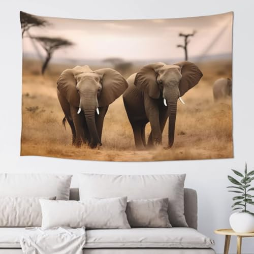 Wandteppich mit wilden Tieren, Elefanten, Wandbehang für Wohnzimmer, 152,4 x 129,5 cm, Wandteppich für Schlafzimmer, Heimdekoration, Wandteppich, Wandkunst, zum Aufhängen, personalisierbar,