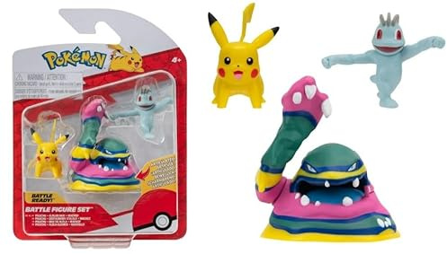 Pokemon Clip n Go Battle Feature Figuren Set Multipack Action Ready Pack plus Bonus Sticker (Pikachu, Alolan Muk und Machop)