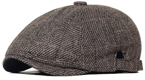 WOYUANSHA Barett Baskenmützen Für Herren Warme Karierte Mützen Lässige Outdoor-Retro-Baskenmützen Treiber Achteckiger Hut Modische Solide Flache Kappen 56–59 cm Braun