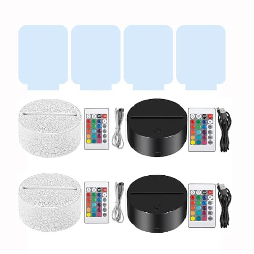 B BachVibes LED-Sockel, 3D-Nachtlicht, verstellbarer Sockel, 16 Farben, mit Fernbedienung und USB-Kabel, für Schlafzimmer, Café, Restaurant, inklusive Methacrylat (Schwarz, Crak, 4)