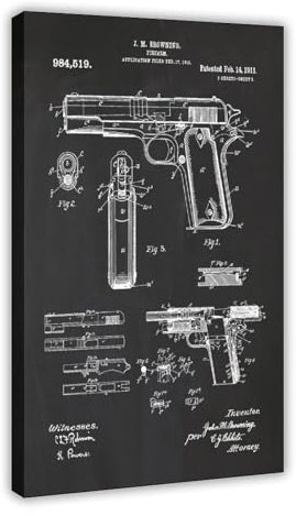 Poster auf Leinwand, Motiv 2 Colt 45 Handgun 1911 Pa, Schlafzimmer, Dekoration, Sportlandschaft, Büro, Raumdekoration, Geschenkrahmen: 60 x 90 cm