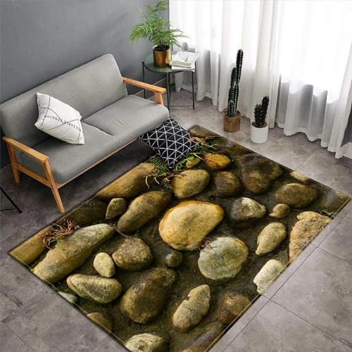 Alfombras De Área De La 200 X 300 Cm, Alfombra Impresa De Piedra Verde Ganso Piedra Cálida 3D Alfombra De Dormitorio Alfombra De Felpudo Antideslizante Alfombra De Área - Poliéster - Limpieza -8G2K6S