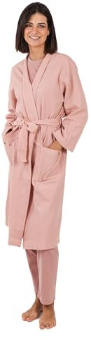 TRAMAS+ Peignoir d'été léger pour femmes - Robe de Chambre Femme - Serviette de douche douce - Longue avec poches - XS, Rose Pâle