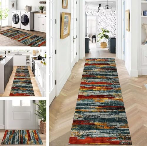 ZUZEKU Läufer Flur Küche Waschbar rutschfest 70X250cm Rot Grün Gold Lang Küchenteppich Flurteppich Teppich Fur Korridor Wohnzimmer Schlafzimmer Meterware Anpassbar