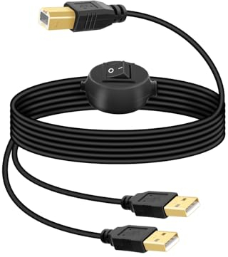 RIIEYOCA 2.5m Printer USB Cable, 2 USB-A to USB-B Splitter Cable with Toggle Button, 2 in 1 Out Shared Printer, Scanner (1m USBA + 1.5m USBB)