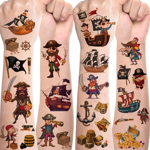Piraten Tattoo Kinde Set,10 Blätter Hautfreundlich Kindertattoos Jungen Mädchen Temporäre Tattoo Sticker,Mitgebsel Kindergeburtstag Gastgeschenke Party Deko Piraten Kinder