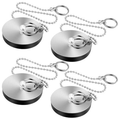 FIHODONE Paquete de 4 tapones de baño universales (55 mm-52 mm) con ganchos y cadenas de acero inoxidable, tapón de drenaje de repuesto para baño, fregadero de cocina, lavabo