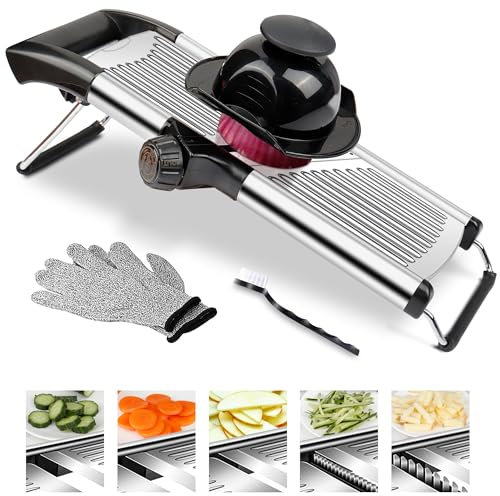 Mandolina ajustable de acero inoxidable con hoja afilada integrada, cortador de verduras multifuncional, rebanadora manual de cocina para frutas y alimentos