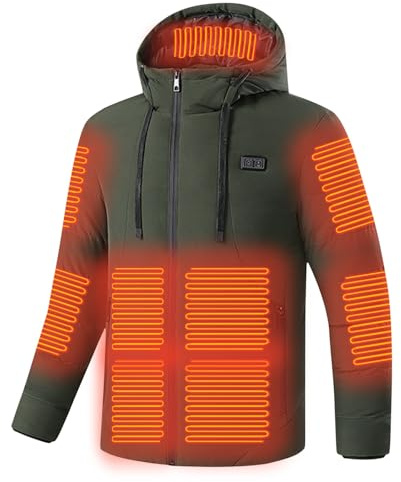 Veste Chauffante Avec Capuche Pour Homme Et Femme,Doudoune Chauffant Électrique Lavable,Manteau Hiver Chaude Avec 2 Niveaux De Chauffage Et 15 Zones Chauffage,Manteaux Imperméable Chaud Épais