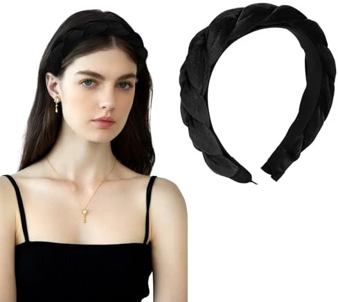 Haarreif Samt Geflochten Haarreifen Damen Stirnband Breit Haarband Vintage Gepolsterte Haarreifen Mode Stirnbänder Haarschmuck Kopfband für Frauen Mädchen Schwarz