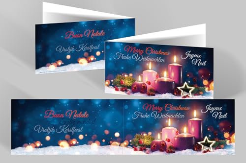 Edition Colibri 10 nostalgische Weihnachtskarten im Set mit Umschlag: DIN Lang (42 x 10,5 cm), 10 Stück, Weihnachtskerze, lila Kerzen, mehrsprachig (11164)