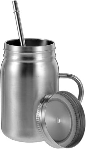 Cabilock 1piezas Taza Inoxidable Con Tapa y Pajita Botella Para Bebidas Frías y Calientes Para Café y Agua Diseño Práctico y