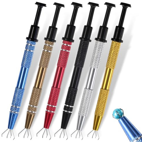6 Stück Piercing Kugel Aufdreher Diamant Halter Pick Up Tool Piercing Kugelgreifer Werkzeug Edelsteine ​​​​Catcher Schmuck Pinzette mit 4 Klauen für Kugeln Schmuck Diamanten
