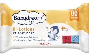Babydream Öl-Lotions Pflegetücher, 80 Stück, mit hochwertigen Pflanzenölen