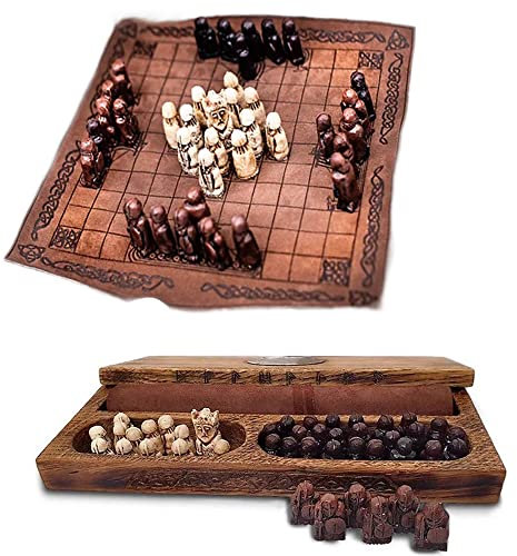 Chess Set - Wooden Hnefatafl Chess Pieces, 22 x 22 cm Chessboard - Medieval Style Strategy Game