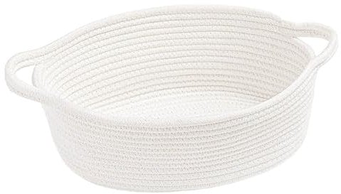 Woven Cotton Rope Basket, Baby Toy Basket, Woven Baskets, Small Woven Storage Basket with Handle, Small Baskets for Gifts, Toy Storage, Stylish Home Decor for Living Room, Bedroom(White)