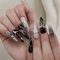 Faux Ongles Long MouyouGlow,Stiletto Halloween Noir Airbrushing 3D Chrome Papillon Étoiles Argent Aura Striped Y2K Gothic Press on Nails avec Colle à Ongles,Black Fake Nails