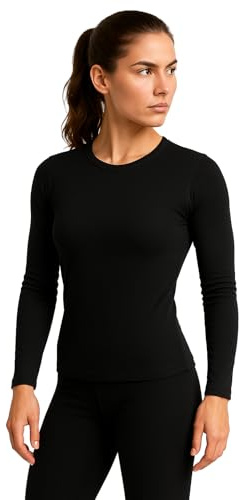LEON+ Set biancheria intima termica da donna in lana merino, Nero , L