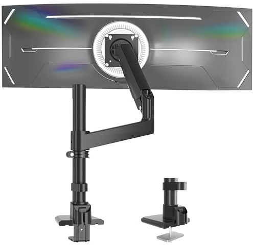 GUZHIKU Braccio Monitor Nero per Schermi Ultralargo da 17 a 60 Pollici,Supporta 20kg, Supporto Monitor a Molla a Gas Regolabile in Altezza Con Asta, Ergonomia Rotazione VESA 75x75/100x100mm