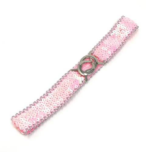 Cadoline Petite ceinture fine à paillettes rose avec bordure argentée Longueur/largeur de la ceinture 62 x 5 cm Taille élastique Style paillette