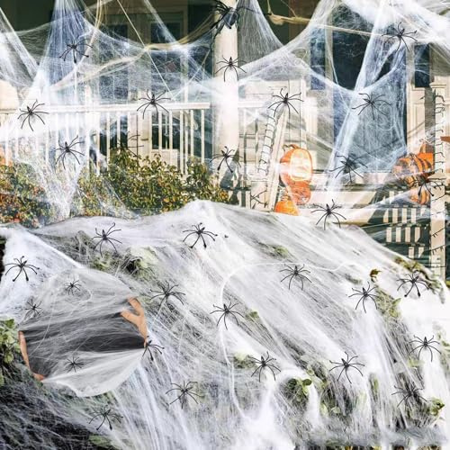 YARUJING Telaraña Halloween Decoracion 300g Telarañas Elásticas con 60 Arañas Decoración De Halloween Te laraña Te laraña Blanca Decor para Ha lloween De coracion Fiesta De Carnaval De Ha lloween