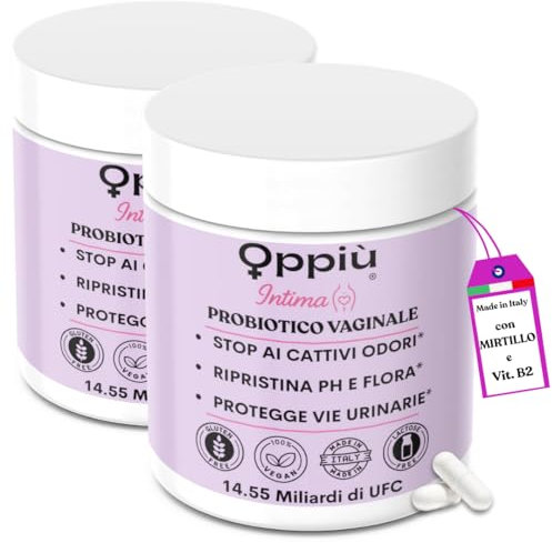 Oppiù Intima – Probiotico Vaginale Donna | Flora & pH in Equilibrio | Freschezza Intima, Odori Ridotti & Difesa Vie Urinarie | 14,5 Mld CFU 4 Lactobacilli + Mirtillo, Vitamina B2