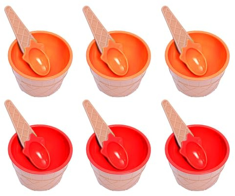 MiOYOOW Eisbecher, 6 Stück Bunte Dessertbecher mit Löffeln, Wiederverwendbare Eiscreme Schüssel Set für Milchshakes, Marmelade, Pudding