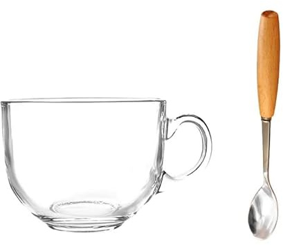 JECOMPRIS Taza De Leche De Vidrio Con Cuchara Taza De Desayuno Para Avena Café Y Té Vaso Para Bebidas Calientes Y Refrescos 4.13 X 4.13 X 3.22 in