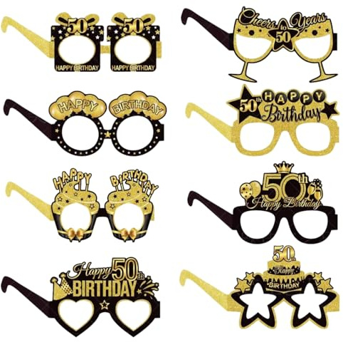Papierbrillen-Dekorationen zum 50,8 Stück Schwarz-GoldeneGeburtstag Party Brille Dekoration,Lustige Papier Geburtstag Brille Deko,Geburtstag Photo Booth Requisiten Zubehör für Männer und Frauen