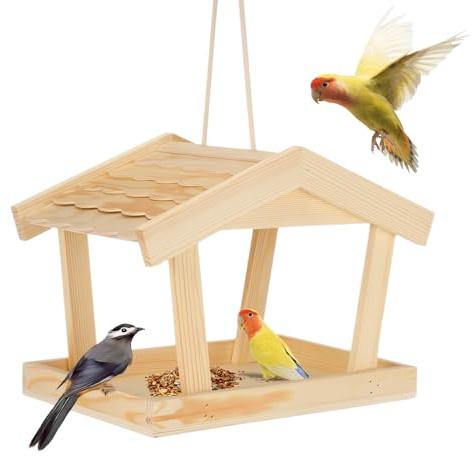 SGZIOO Vogelhaus zum Aufhängen, Holz Vogelfutterhaus zum Aufhängen, Futterhaus für Vögel Hängend, 29,5x19,7x16cm, Vogelhäuschen Wetterfest, Vogelfutterspender Vogelfutterstation für kleine Wildvögel