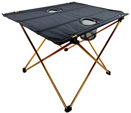 EIN ausklappbarer Camping-Tisch, Gelber klappbarer Campingtisch aus Aluminiumlegierung for Grillen und Picknick im Freien