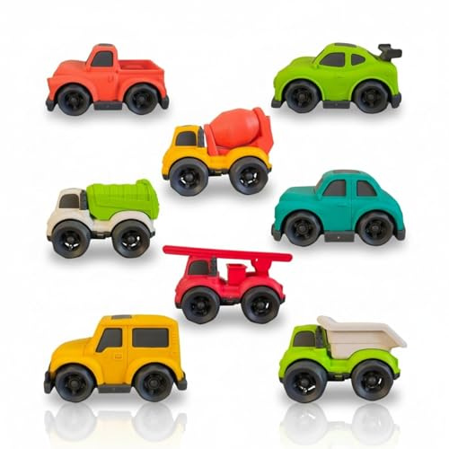 alldoro Mini Spielautos 8er Set, nachhaltig, Strandspielzeug, Outdoor | Sandkasten-Zubehör, Spielzeug für Indoor, Bau-Fahrzeuge in verschiedenen Designs, Strand & Sandkasten