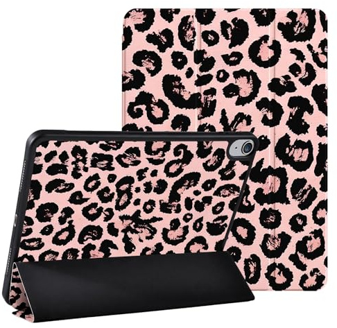 Fycyko Étui pour iPad Air 11 Pouces M4/M3/M2 (2026/2025/2024), iPad Air 5e/4e Génération (2022/2020) avec Porte-Crayon, Design léopard Rose, Fin Folio à Rabat protège-Tablette