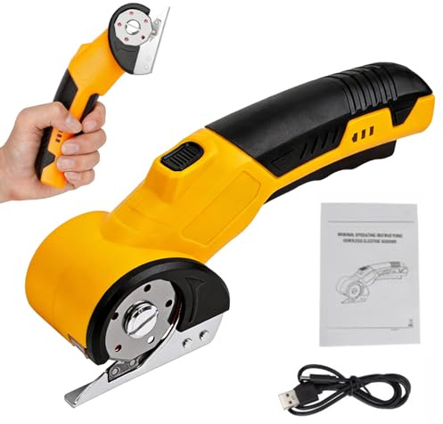 Kartonschneider Elektrisch Akku mit Sicherheit für DIY, Büro & Senioren | Elektrische Schere (2000mAh), Kabelloser Rollschneider für Pappe, Stoff, Leder & Teppich