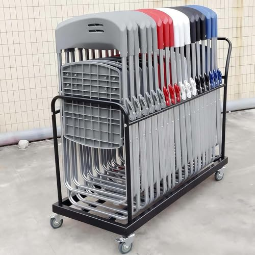 Gvqng Klappbarer Stuhlwagen Mit Feststellbaren Lenkrollen, Aufbewahrungswagen FüR StapelstüHle FüR 16–20 StüHle, Robuster Klappstuhlwagen, Vielseitiger Organizer,Schwarz