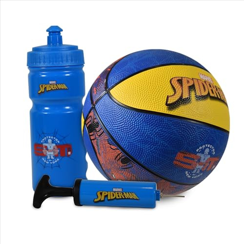 Hy-Pro Spiderman Basketball Gift Set | Officially Licensed, Size 5 Small Basketball for Outdoor & Indoor Play, 500ml Water Bottle & Pump, Marvel Themed Gifts