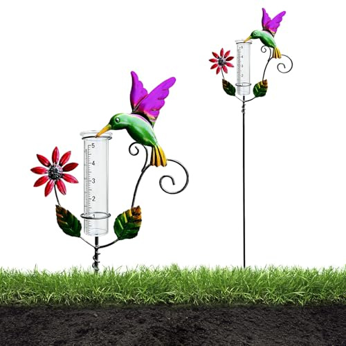 Behogan Regenmesser für Garten: 12cm Glas-Regenmesser mit klarer Skala, Outdoor-Regenmesser Frostsicher, Abnehmbarer mit Metallpflock für Hof, Deck, Rasen, Landschaft und Gartenzubehör