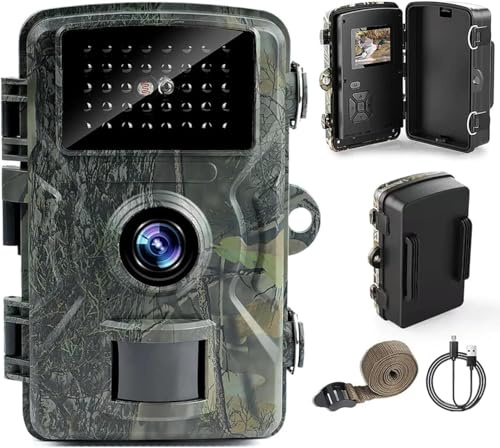 Trail Camera, 1080HD 16MP Wildlife Camera with Night Vision, IP66 Waterproof 90° Wide-Angle Hunting Camera, Game Camera with No Glow Infrared LEDs for Outdoor Wildlife Monitoring