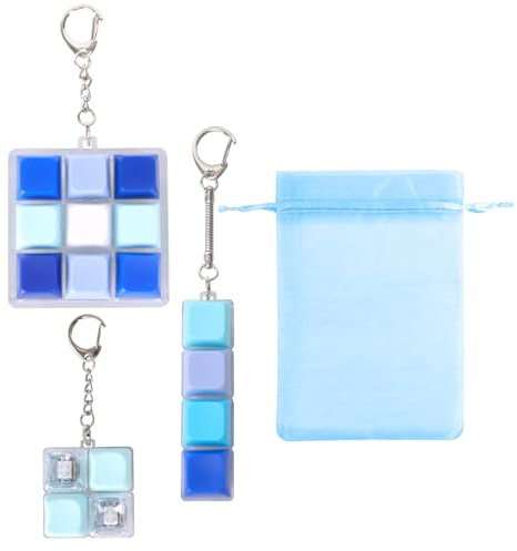 GOZINA Keyboard Fidget Toy 3 Pack, Clicker Fidget Toy Keychain with Clicky Mechanical Switches, Portable Stress Relief Fidgets for Adults Office Desk (Blue)