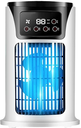 Ventilador con aire acondicionado, ventilador portátil con nebulizador y luz nocturna, 6 velocidades, funcionamiento silencioso y temporizador de 6 horas, para el escritorio de la oficina, blanco