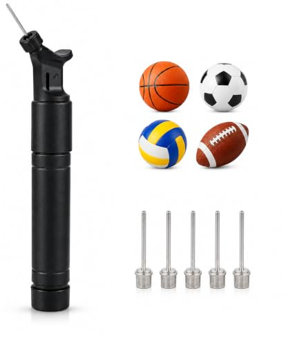 Carehabi Pompa per Palloni a Doppia Azione con 5 Aghi, Pompa Manuale | Pompa manuale compatta per calcio, basket, pallavolo, rugby e pallamano, con 5 aghi di gonfiaggio